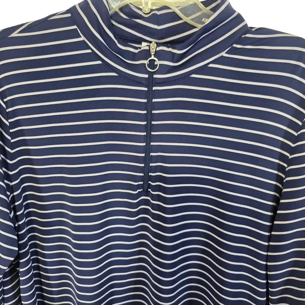 Weekend's by Chico's Womens Gray Blue Stripe Mock Neck Quarter Zip Active Large - Picture 5 of 9